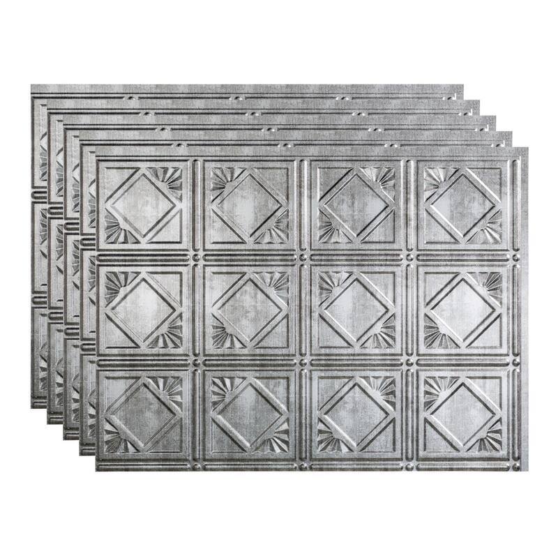 FASÄDE Traditional Style 4 Decorative Vinyl Backsplash Panel - 5 Pack - Crosshatch Silver