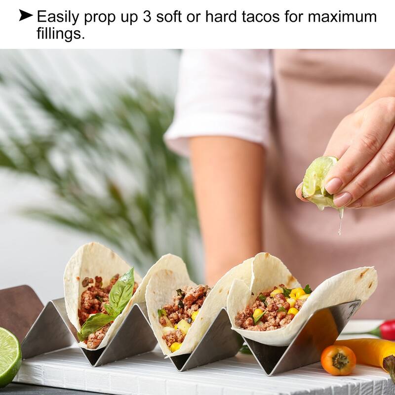 Stainless Steel Taco Holder with Condiment Cup, Holds Up to 3 Taco - Silver