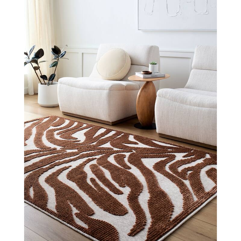 Livabliss Lyna Modern Floral Washable Area Rug - Olive - 3' 3" x 5'