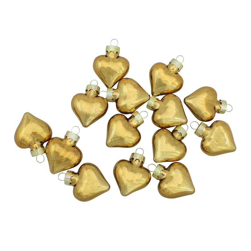 56ct Shiny Gold Heart Glass Christmas Ornaments 1.75" (45mm)
