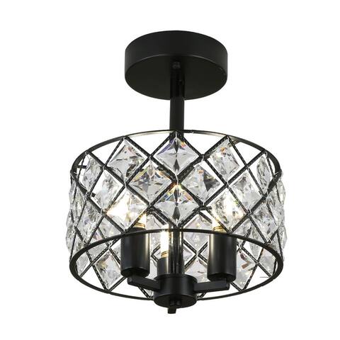 Modern Black Crystal Ceiling Light 1 Tier 3 Lamp - 11.81''