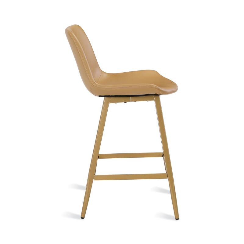 LUE BONA Metal Frame Bar Stools Counter Height Stools with Faux Leather Seat (Set of 2)