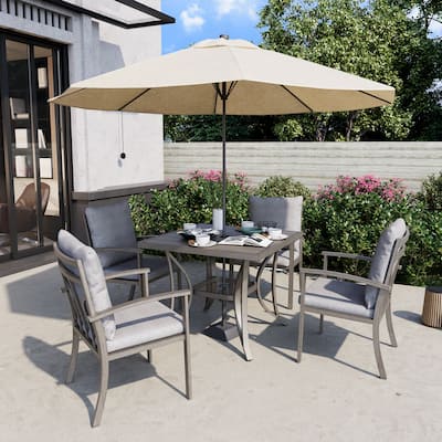 5-Piece Aluminum Patio Dining Set with Table and Washable Light Gray