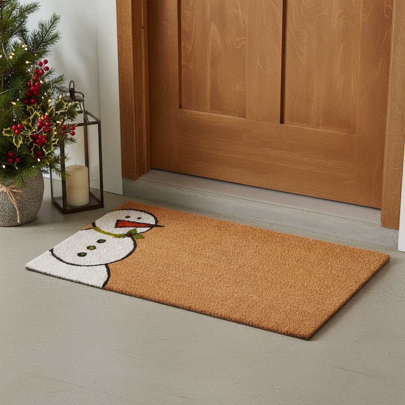 HomeRoots 17" X 29" Brown White And Red Christmas Snowman Outdoor Coir Door Mat - 17.00' X '29.00 - 17.00' X '29.00
