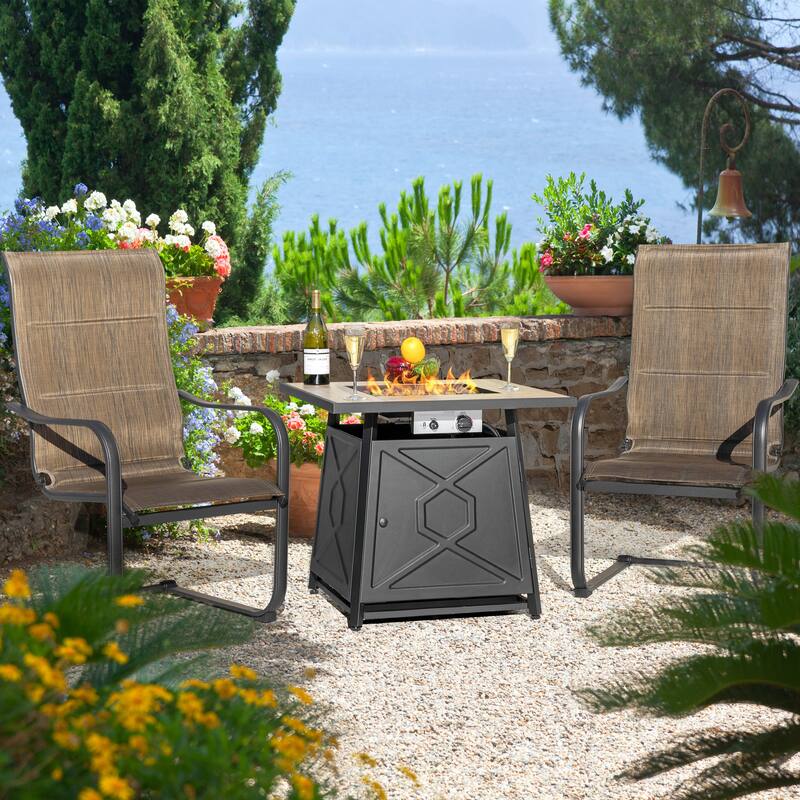 Nuu Garden 50000 BTU Ceramic tabletop Square Propane Fire Pit Set