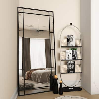 Metal Rectangle Full Length Mirror Pane Grid Floor Mirror