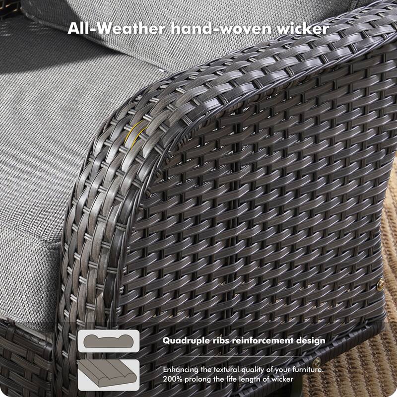 OVIOS 9 Piece Outdoor Wicker Sofa Swivel Chair Set with 54" Fire Table