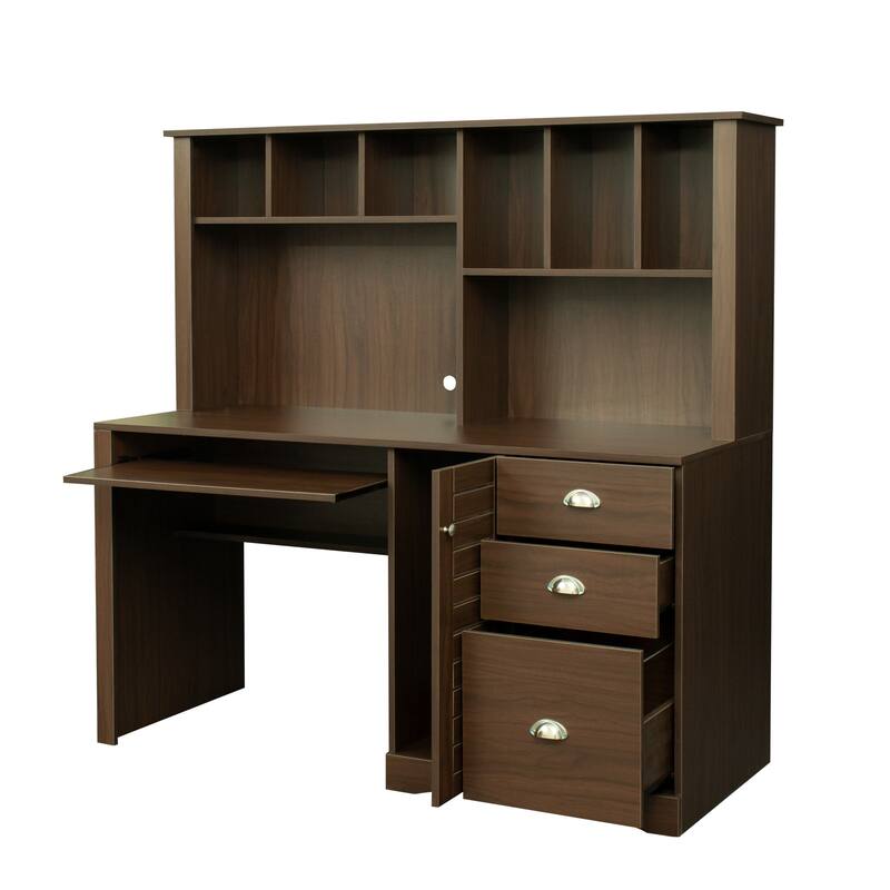 Spacious Home Office Computer Desk with Hutch, 2-Tier Shelf & 3 Drawers
