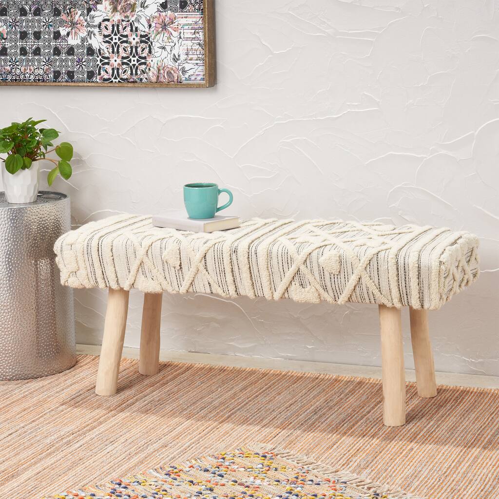 Laveta Handmade Boho Wool and Cotton Bench by Christopher Knight Home