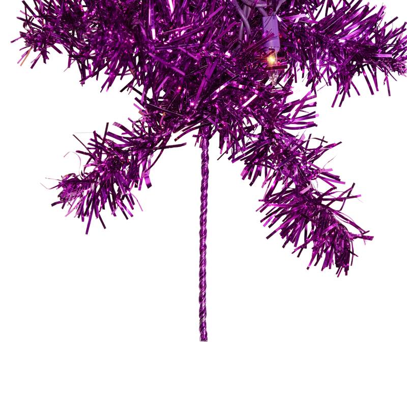 Pre-Lit Artificial Tinsel Christmas Garland - 9' x 8" - Purple - Clear Lights