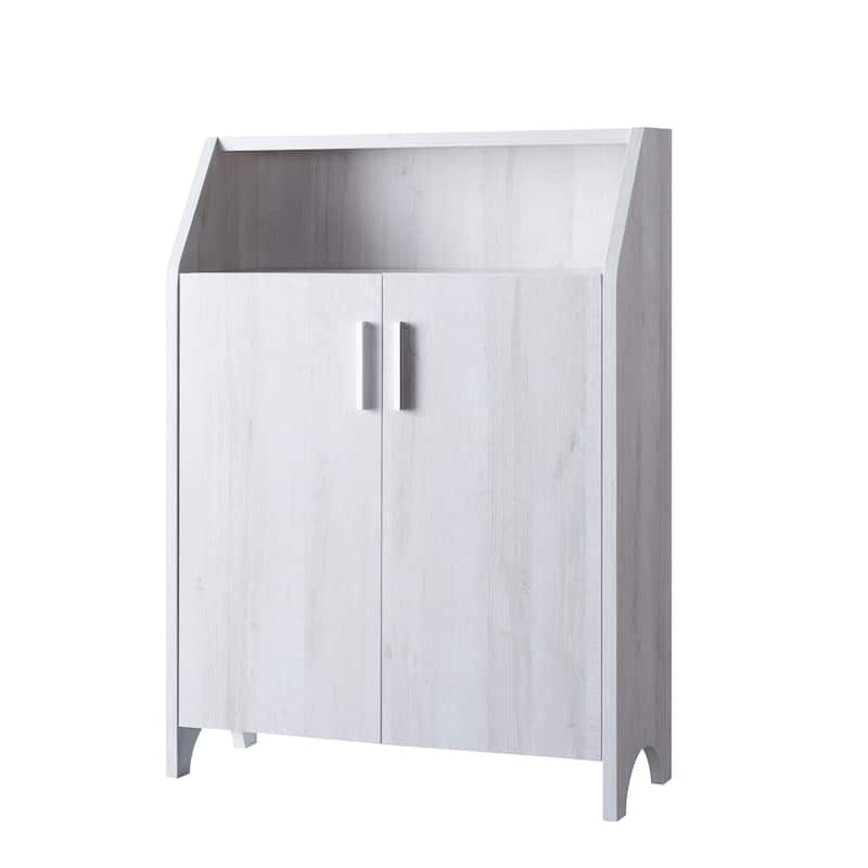 Wooden Two Door Shoe Cabinet with Four Interior Shelves fits 10 Pairs of Shoes for Living Room, Entryway, Bedroom