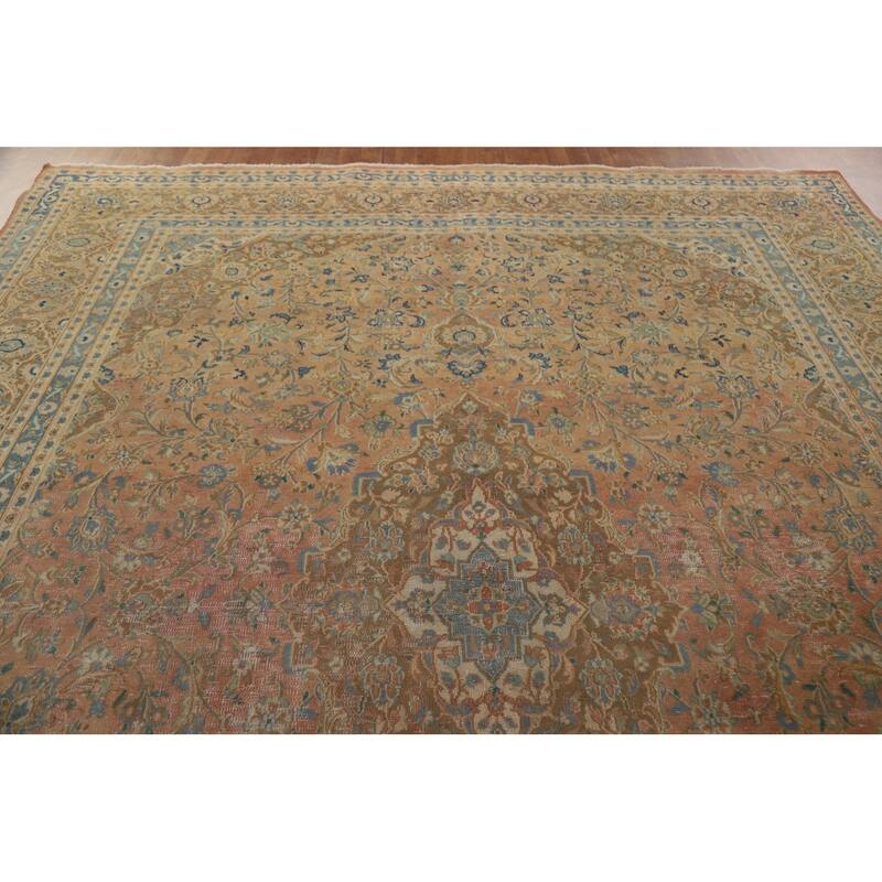 Hand Knotted Oriental 100% Wool Carpet Traditional Floral Oranges & Rust Mashad Area Rug - 12' 6'' X 9' 5''