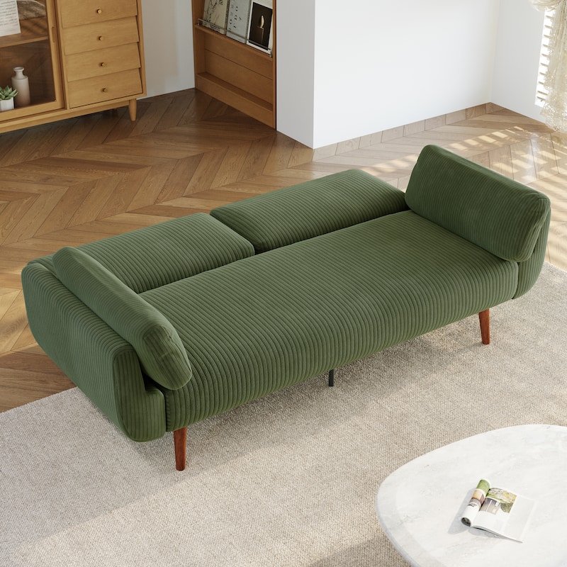 73" W Upholstered Corduroy Convertible Sleeper Sofa Bed with Pillows