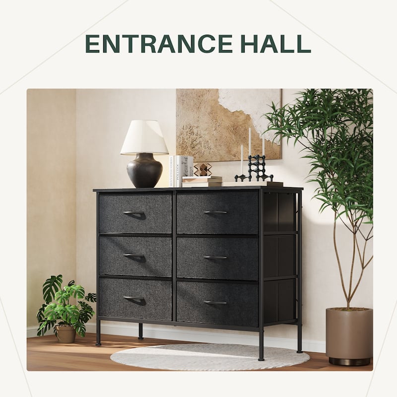 Tall Dresser Storage Tower with 6 Fabric Drawers, Grey, Black, Rustic Brown,White