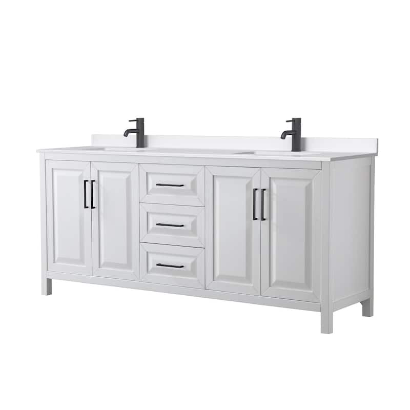 Wyndham Collection WCV252580D-QTZ-UNSMXX Daria 80" Free Standing - White / White Quartz Top / Matte Black Hardware
