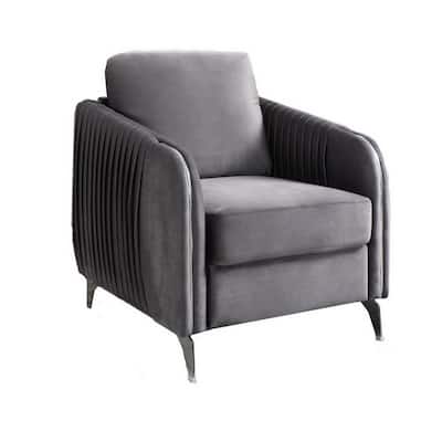 Leah 32 Inch Modern Accent Armchair, Vertical Quilted Design, Gray Velvet