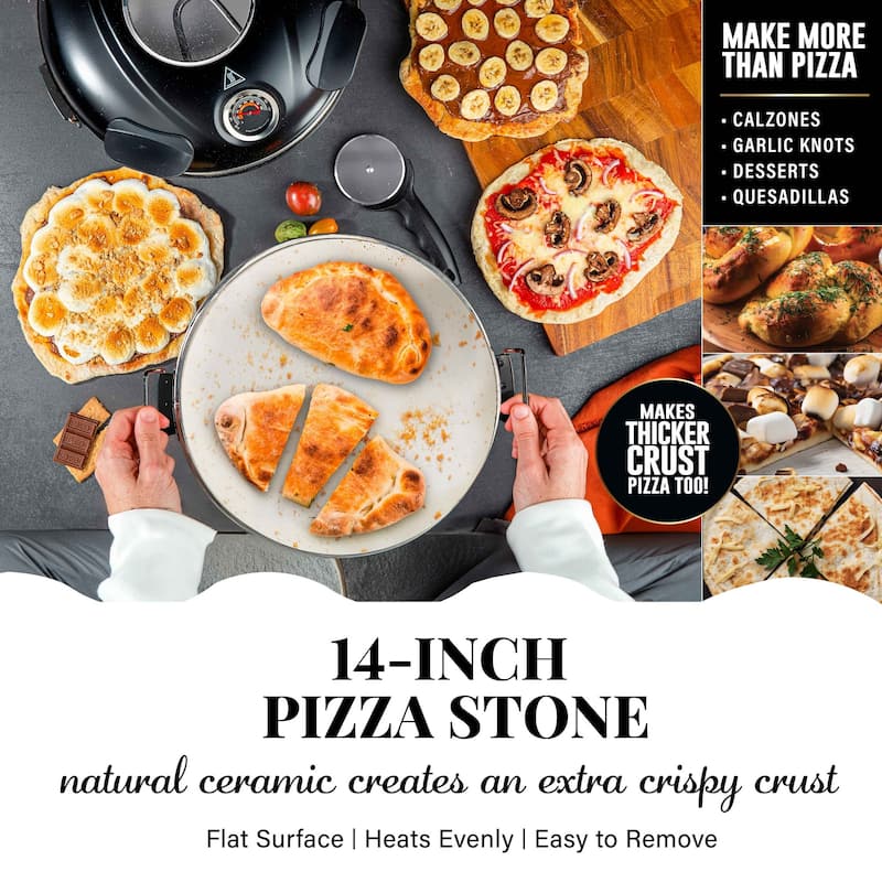 Granitestone Piezano XL 14" Black Electric Pizza Oven Indoor Outdoor - 5 Pc Set with Pizza Stone & Peels - 8-Slice
