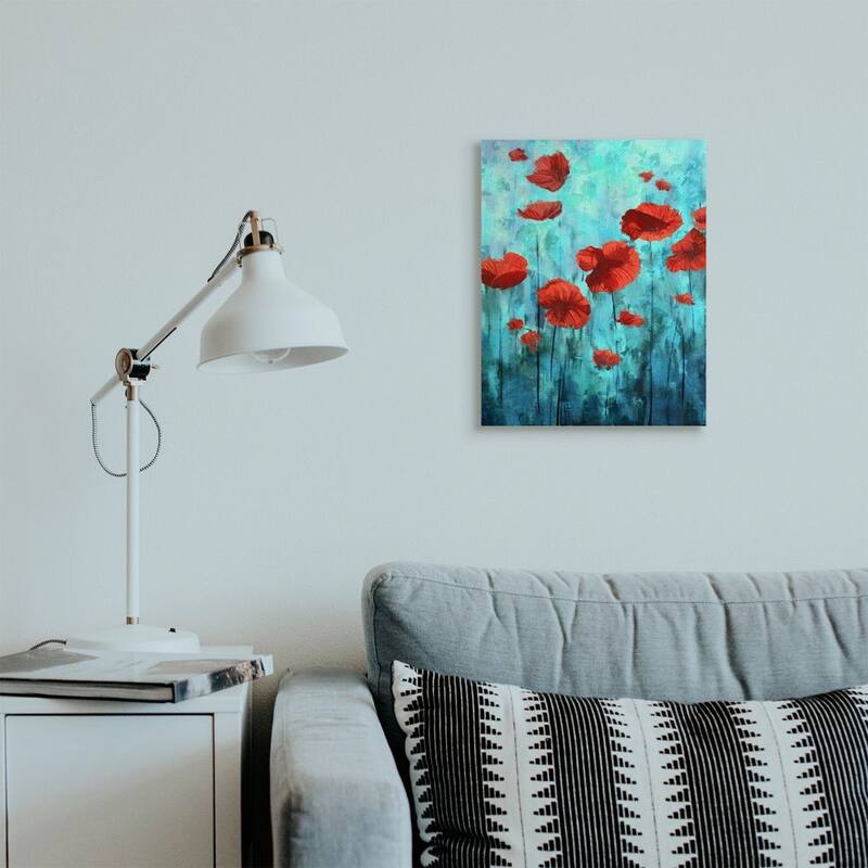 Stupell Red Poppies Growing in Blue Sky Floral Design Canvas Wall Art