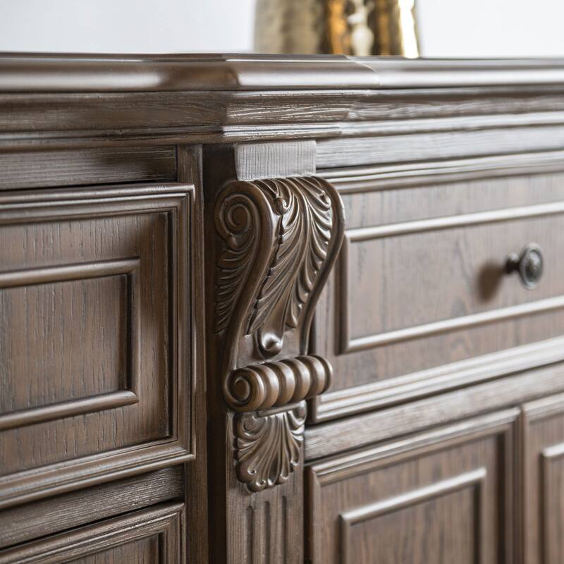Furniture of America Cassian Traditional Weathered Oak Solid Wood Dining Server Cabinet