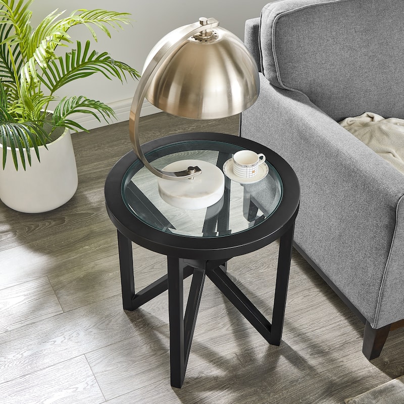 Contemporary Minimalist Round Coffee Table - Tempered Glass Top with Solid Wood Base for Modern Living Spaces