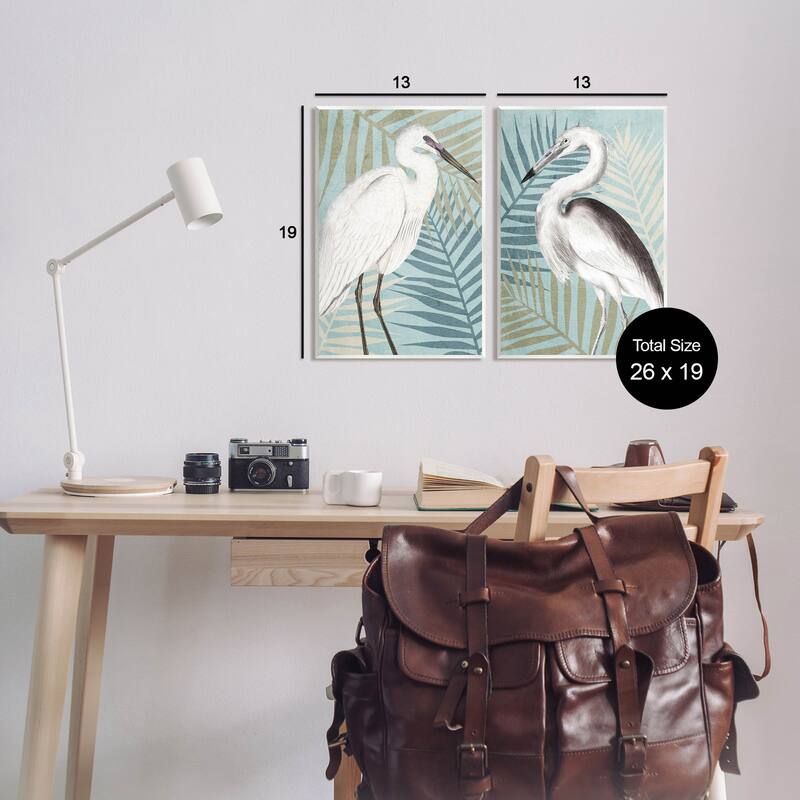 Stupell Heron Birds Layered Plant Leaves 2 Piece Wall Plaque Art Set by Kim Allen