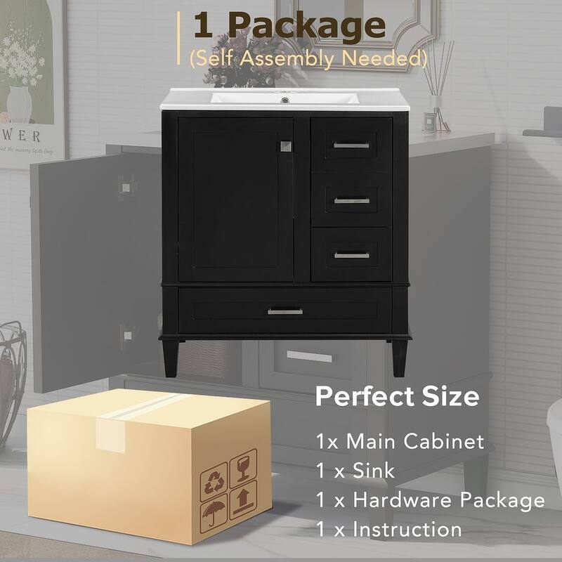 30" Bathroom Vanity With Sink, Solid Wood Bathroom Storage Cabinet