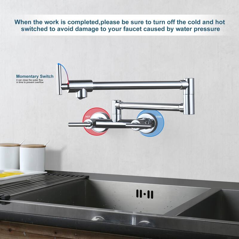 WOWOW Wall Mounted Pot Filler Faucet with Hot Cold Water Control