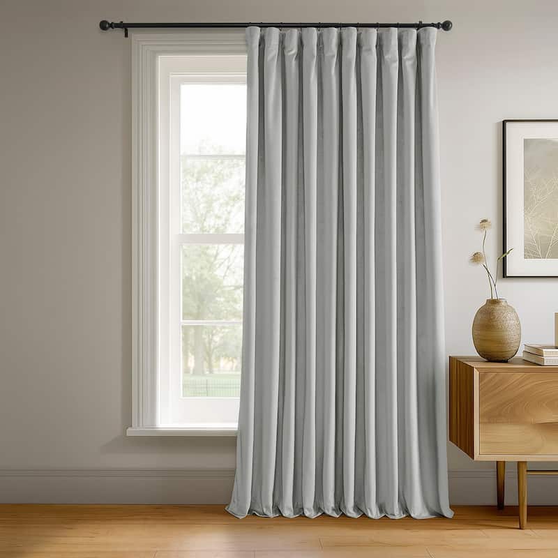Exclusive Fabrics Signature Extra Wide Blackout Velvet Curtains (1 Panel) - Luxurious Blackout Drapes - 100 x 84 - Reflection Grey