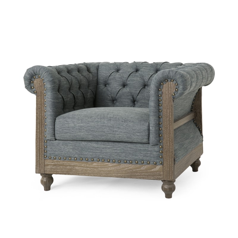 Modern 39" Upholstered Button Tufted Club Chair with Birch Wood Frame and Nailheads