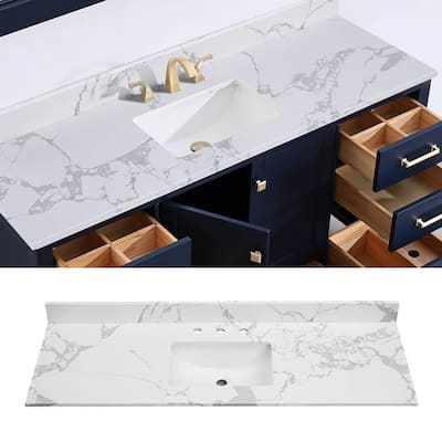 Glacifrost 61 inch Cultured Marble Bathroom Vanity Top with Single Sink