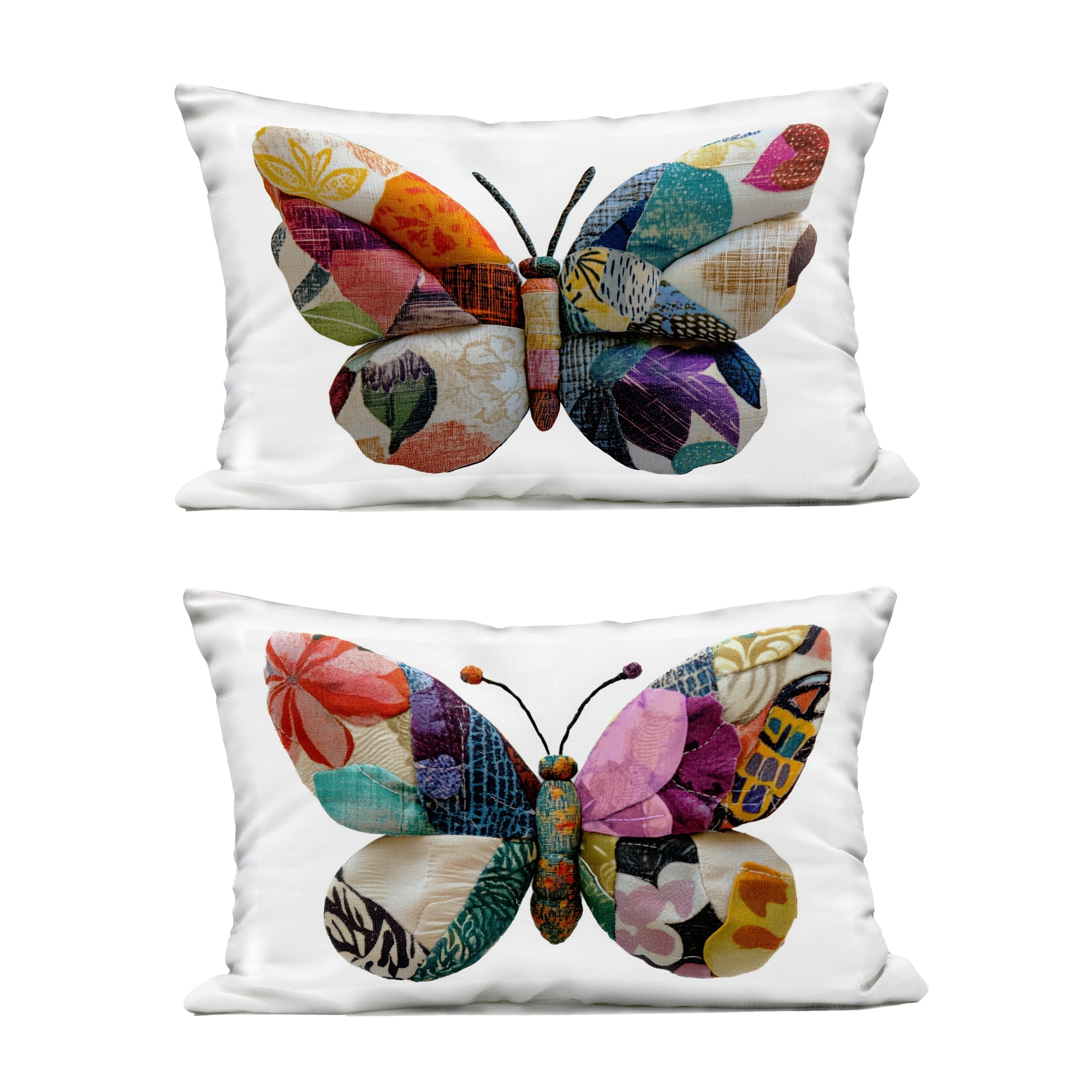 Stupell Vivid Patchwork Butterflies Printed Outdoor Throw Pillow Design by Annabelle Hall (Set of 2)