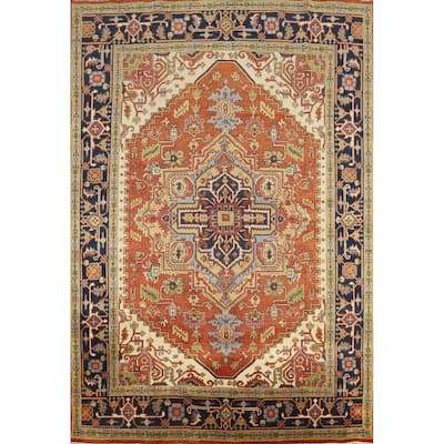 Orange Heriz Serapi Indian Area Rug Handmade Traditional Wool Carpet - 7'10" x 9'10"