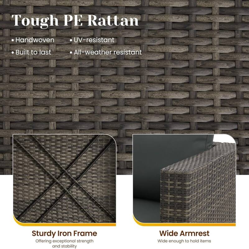 5-Piece Wicker Conversation Set with Gray and Glass Table