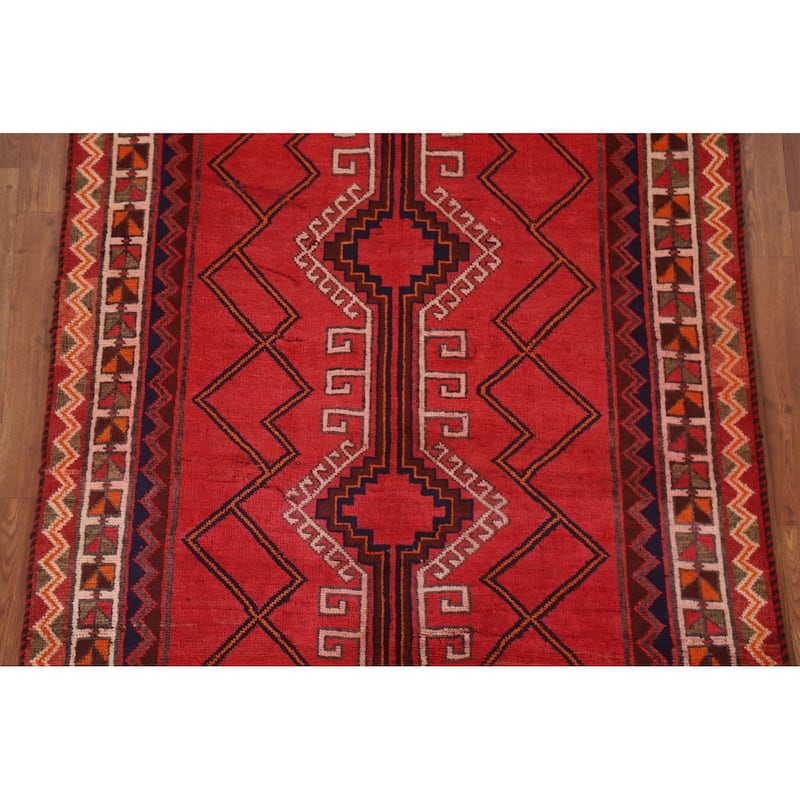 Hand Knotted Oriental 100% Wool Carpet Traditional Geometric Red Lori Area Rug - 8' 4'' X 4' 3''