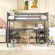 preview thumbnail 11 of 16, Full Size Wooden Loft Bed with Desk and Shelves and High Guardrail,Solid Pine Wood Frame