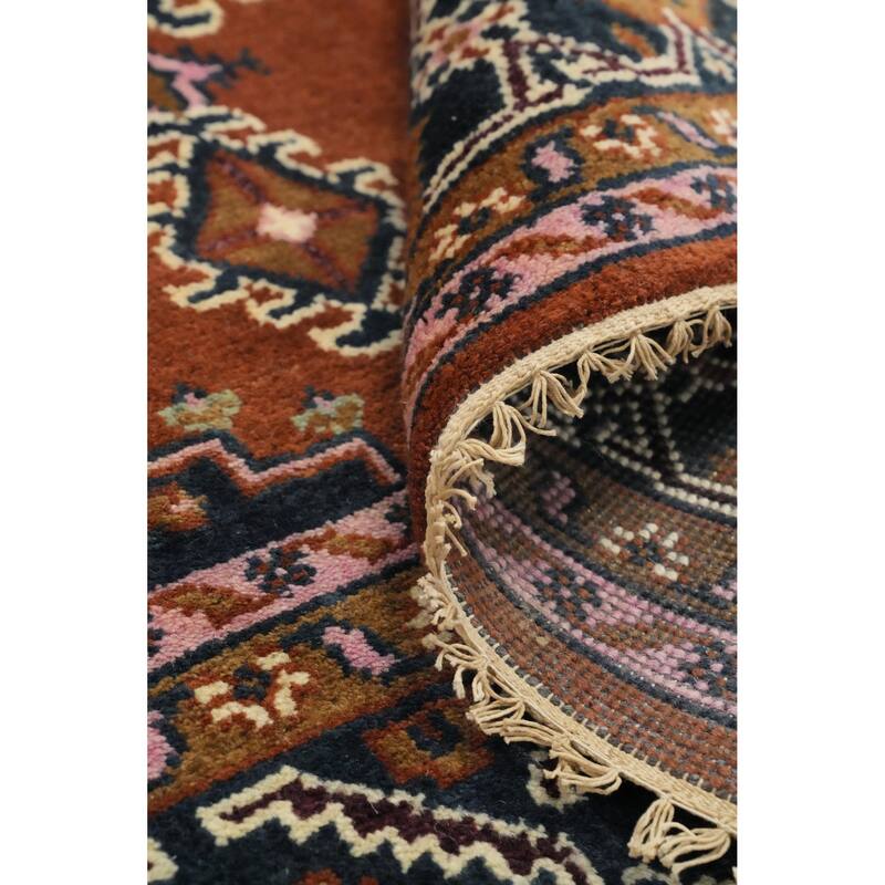 Hand Knotted Oriental 100% Wool Carpet Traditional Geometric Oranges & Rust Viss Area Rug - 11' 10'' X 8' 4''