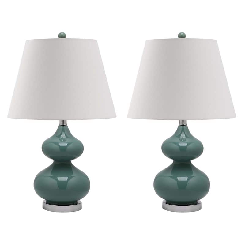 SAFAVIEH Lighting Kimberely 24-inch Double Gourd Glass White Table Lamp (Set of 2) - 14"x14"x24" - 14Wx14Dx24H