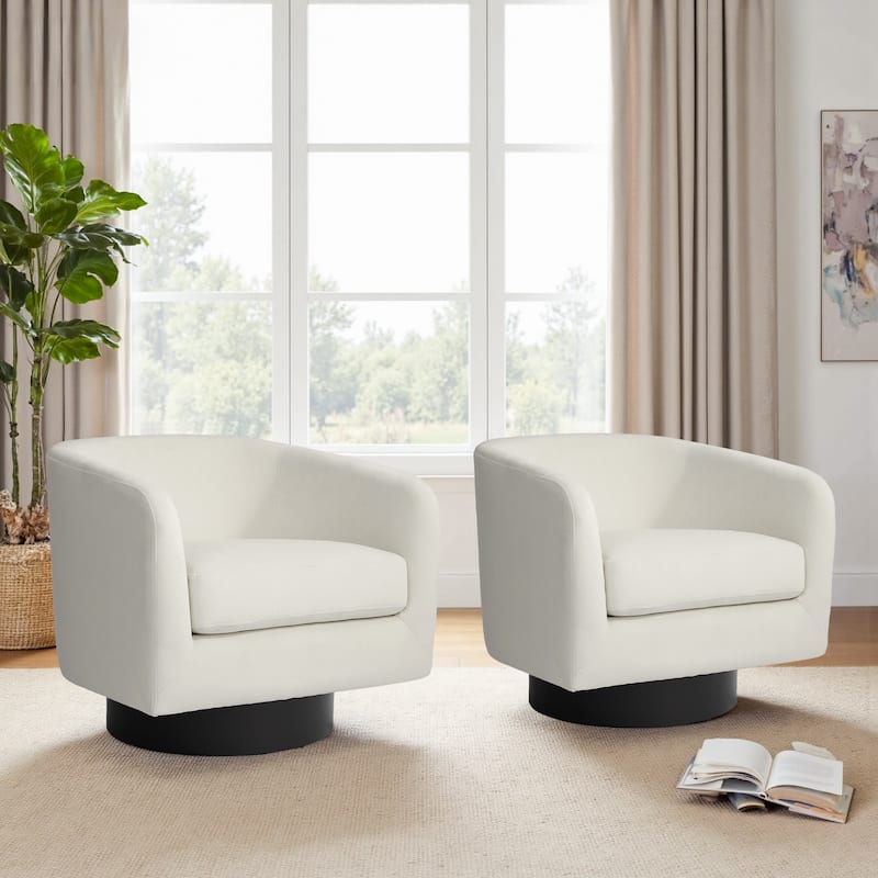 2 Set Modern Upholstered Swivel 360 Degree Accent Chair - 28" W × 25" D × 26" H - Ivory