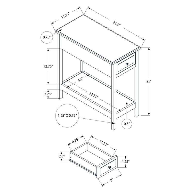 Transitional 2 Tier Accent Table with Storage Drawer, Narrow End/Side Table, Nightstand for Bedroom, Brown Veneer