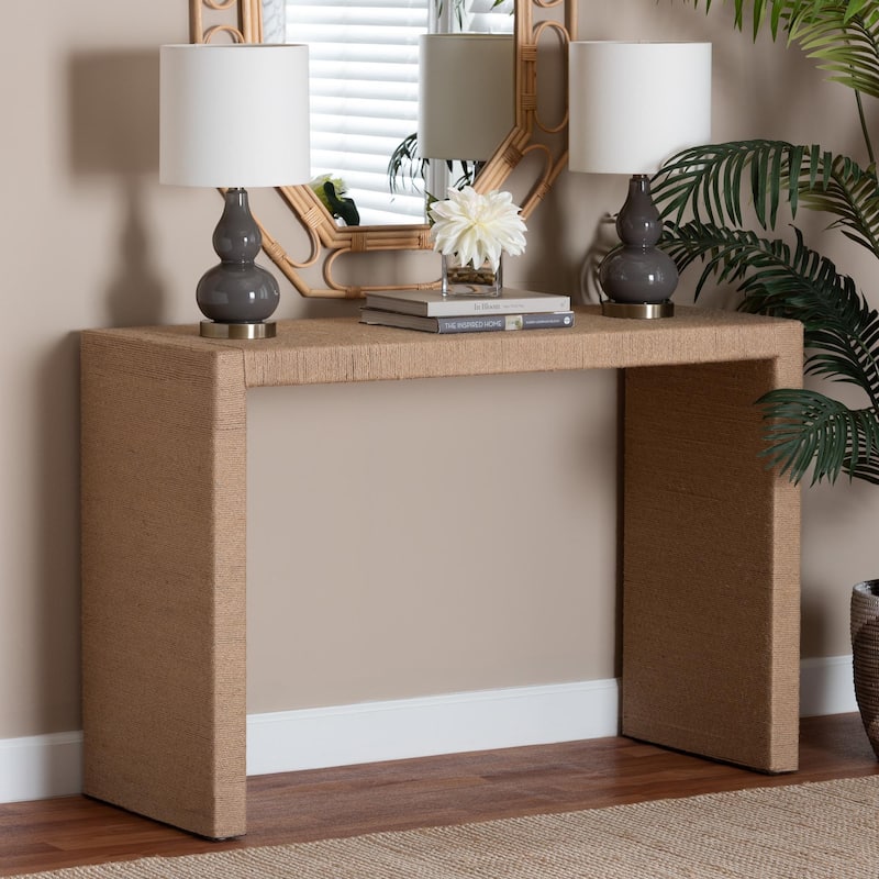 Colandra Modern Bohemian Natural Brown Jute and Wood Console Table