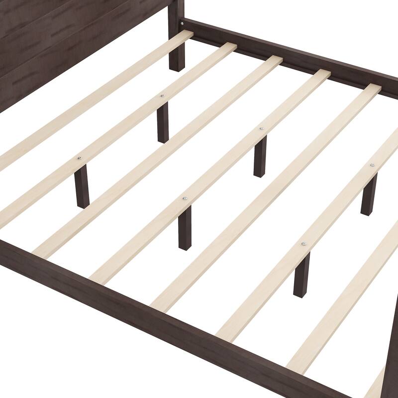 King Size Canopy Platform Bed with Headboard, Brown Wash, Sturdy Frame, Easy Assembly