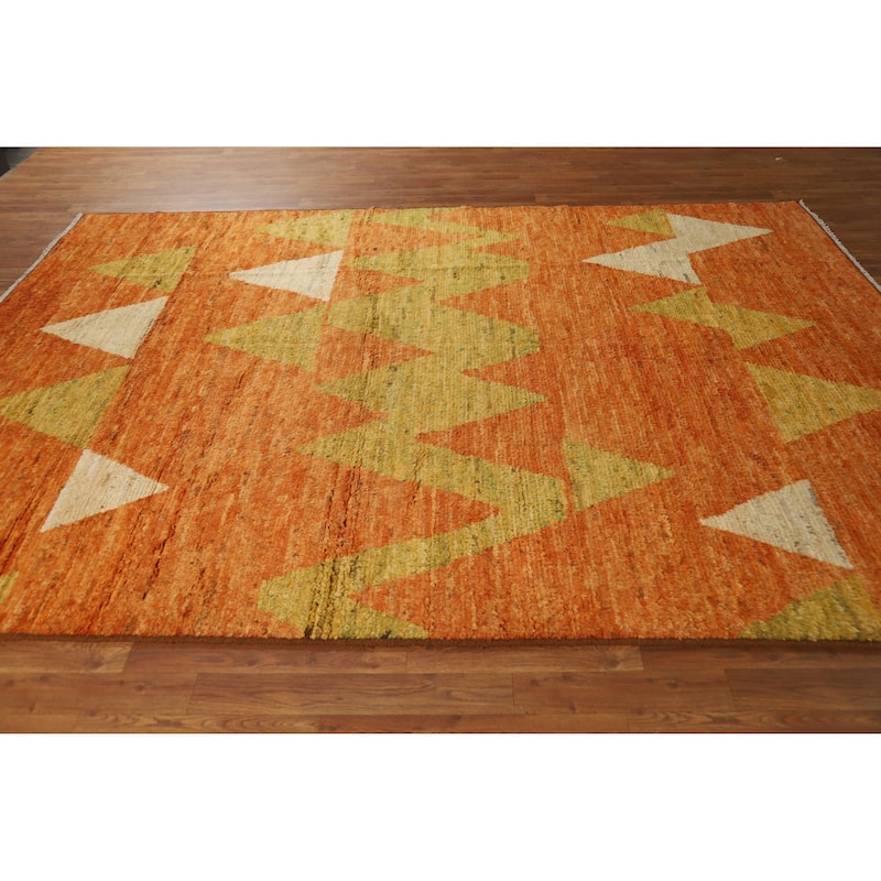 Orange Moroccan Oriental Area Rug Handmade Modern Bedroom Wool Carpet - 6'9" x 9'10"