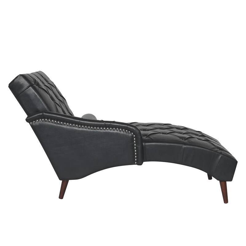 Black Modern 59.5" PU Upholstered Buttons Tufted Chaise Lounge Chair with Pillow and Solid Wood Legs