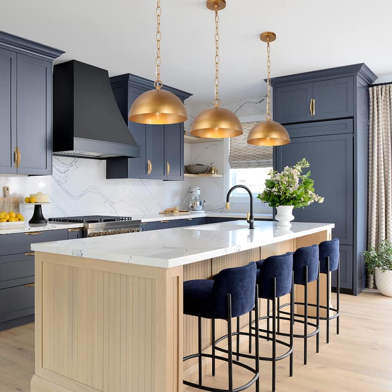 Mid-century Modern Brushed Brass Dome Barn Kitchen Island Metal Pendant Lights - Brushed Brass Gold - D10'' x H68''