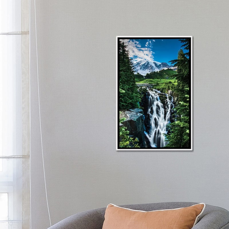 iCanvas "USA, Washington State, Mount Rainier National Park, Mount Rainier, waterfall" by George Theodore Framed Canvas Print