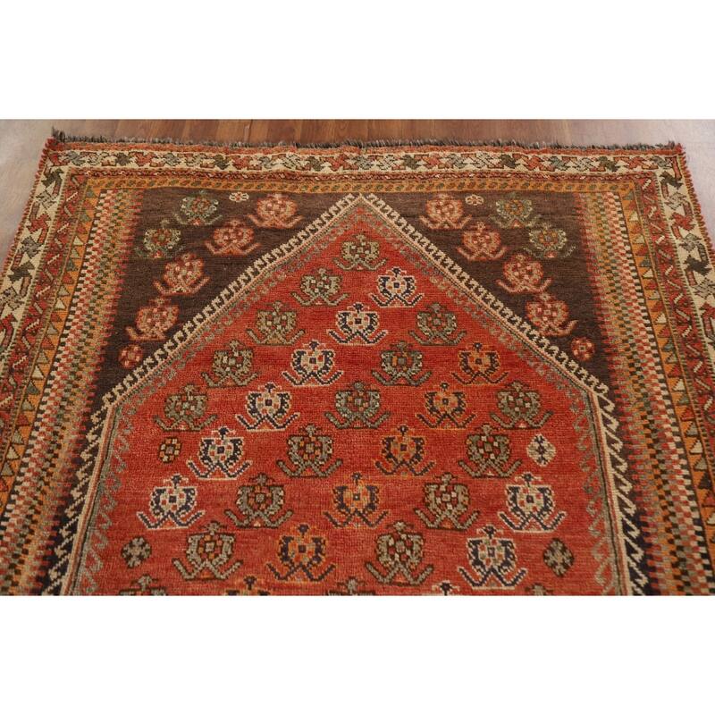 Hand Knotted Oriental 100% Wool Carpet Traditional Geometric Oranges & Rust Shiraz Area Rug - 7' 9'' X 5' 0''