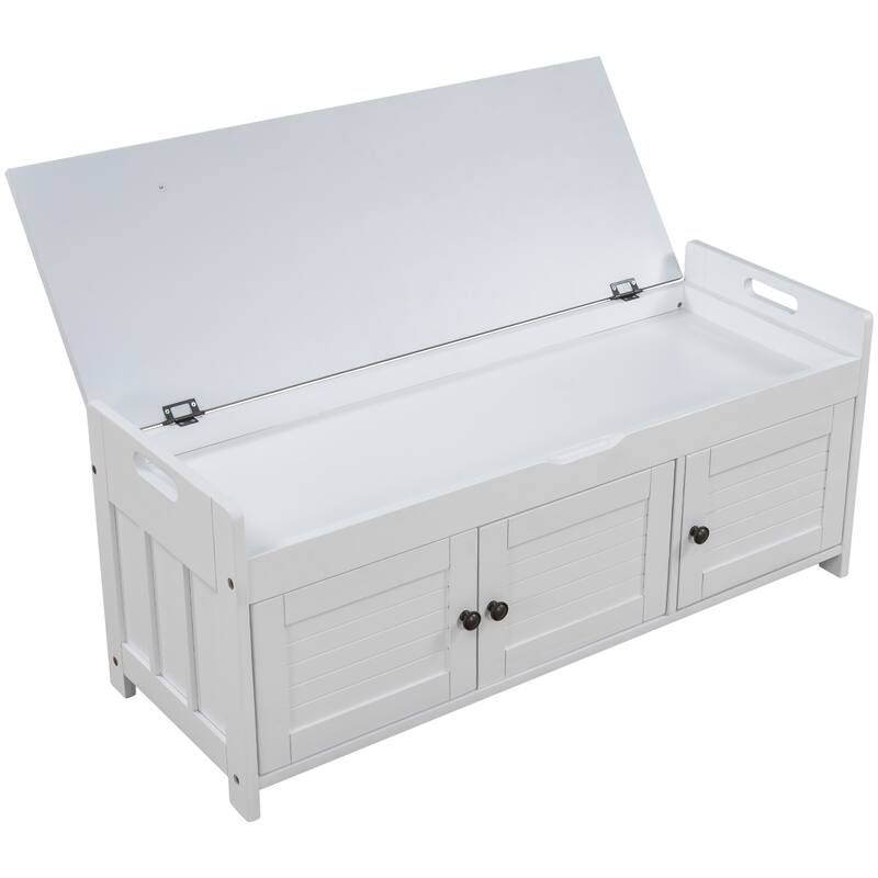 3 Shutter-shaped Doors Storage Benches with Removable Cushion