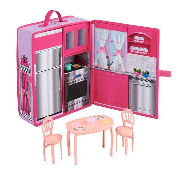 slide 2 of 12, Badger Basket Home & Go Doll Kitchen with Storage for 12-inch Dolls