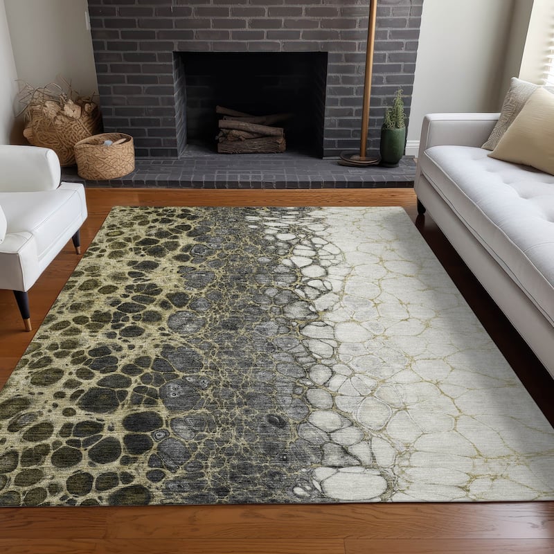 Machine Washable Indoor/ Outdoor Chantille Abstract Cobblestone Rug - Beige - 10' x 14'