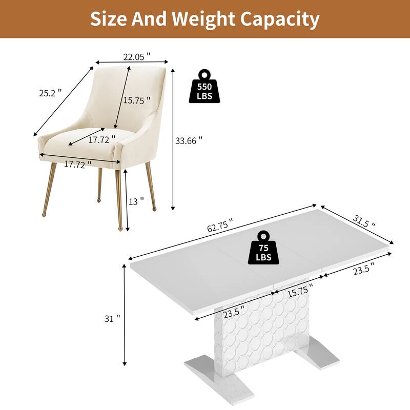 7-Piece Clihome High-gloss Extendable Table Velvet Chair Dining Set